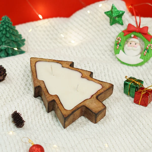 Bougie artisanale en bois en forme de bol pour sapin de Noël, centre de table rustique pour les fêtes, décoration de maison de style ferme, cadeau pour la table festive d'hiver - Product Image 1