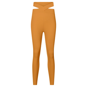 2026 Waist Full Length Solid Color <b>Knitted</b> <b>Leggings</b> With Cross Front Design Stretchy Spandex Nylon Material For Women All Season - Product Image 1