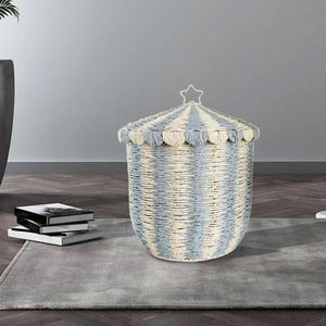 Handwoven Eco-Friendly <b>Storage</b> Basket Laundry <b>Hamper</b> Lidded Fashion Decor Pet Toys Box Sundries Holder Bin Living Room Bedroom - Product Image 2