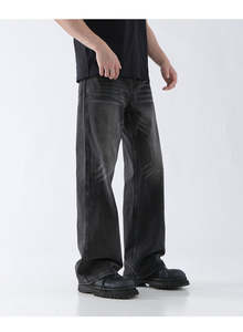 Jeans pour hommes coupe ample et décontractée, pantalon en denim à jambe large, style vintage délavé, streetwear décontracté, vente en gros directe d'usine OEM ODM - Product Image 3