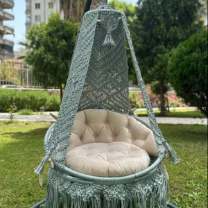 Handmade Boho Macrame <b>Swing</b> Chair, Weather-Resistant, With Cushion & Hanging kit - Product Image 1