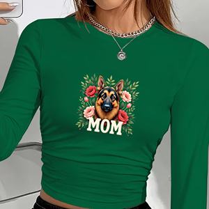 Flores Pastor Alemán con diseño floral camisa de manga larga de moda para mujer - Product Image 1