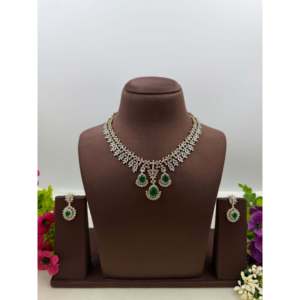 <b>Indian</b> Ethnic Artificial Jewellery-Nicole American Diamond Two Tone Delicate Bridal <b>Necklace</b> <b>Set</b> - Product Image 1