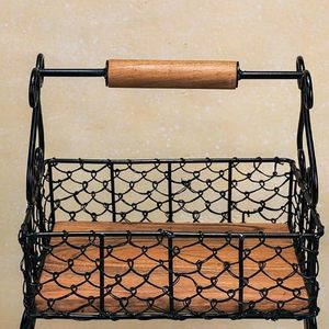 Estante de metal de dos niveles para especias con mango de madera, organizador rústico para especias de cocina - Product Image 3