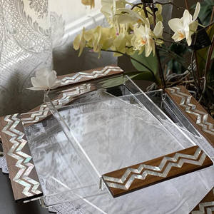 ROYAL ARTISANS MOTHER of PEARL INLAID <b>WOOD</b> & ACRYLIC Natural Color Decoration <b>Tray</b> with Custom Size/Shape/Logo From QA - Product Image 3