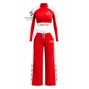 Delta | Sigma | Theta Women's Color Block Workout Set <b>Turtleneck</b> <b>Crop</b> <b>Top</b> Loose Fit Drawstring Pants Sorority Sports Tracksuit - Product Image 1