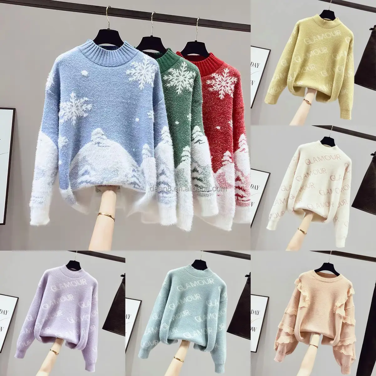 Autumn/Winter High quality sweater Women's knit pullover 2023 new long sleeve sweater turtleneck pullover yellow and blue blouse