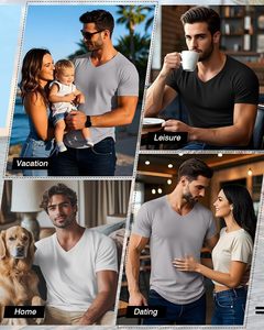 Camiseta de Cuello en V para Hombre, Corte Ajustado, Informal para el Día a Día, Manga Corta, Tejido de Algodón Suave y Transpirable, Ligera, Cómoda y Ecológica - Product Image 4
