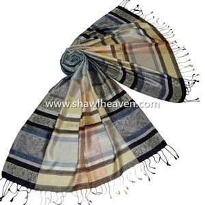 Châle Pashmina Élégant et Vintage pour Femme, Fait sur Mesure, Tissé à l'Eau, Réversible, Bicolore, Long, Motif Automnal, Écharpe Stole en Soie - Product Image 5