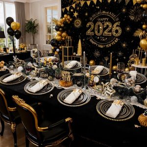 Ensemble de vaisselle jetable noir et or de 175 pièces pour 25 invités, kits de fournitures pour fêtes de remise de diplômes, assiettes jetables pour mariage - Product Image 2