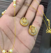 Parure de bijoux de temple de qualité supérieure, incrustée de perles et de moissanite, classique, pour fiançailles, fêtes et mariages, pour femmes et jeunes filles, plaqué or - Product Image 2