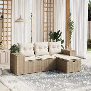 Ensemble de canapés de jardin en polyrotin moderne beige, mobilier d'extérieur modulaire avec coussins en mousse haute densité - Product Image 3