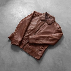 Veste en cuir véritable marron pour homme Relevo Mountain, col rabattu, fermeture éclair, style décontracté, coupe classique, automne - Product Image 6