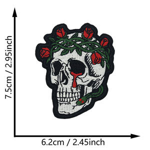 En stock, Patchs brodés thermocollants pour vêtements, style tatouage old school américain, motif crâne lumineux et rose - Product Image 6