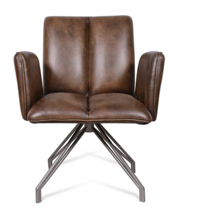Brown Upholstered Swivel <b>Dining</b> <b>Chair</b> Leisure Armchair Metal Base Revolving Side <b>Chair</b> for Home Hotel - Product Image 1