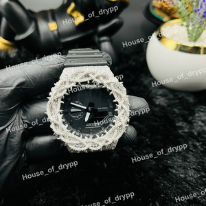 Montre de luxe unisexe en argent avec cadran noir, sertie de moissanite et de diamants, mouvement à quartz analogique et numérique, style hip-hop, idéale comme cadeau - Product Image 3