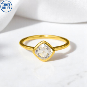 Anillo de Plata de Ley con Cristal de Cuarzo en Forma de Cojín, Chapado en Oro, 8mm, Anillo Apilable con Piedra de Nacimiento - Product Image 3