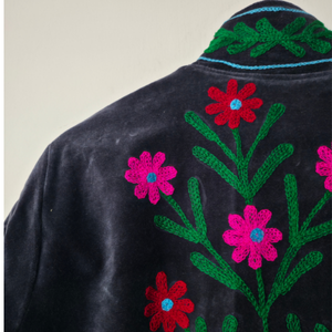 <b>Womens</b> Animal <b>Embroidered</b> Quilted Velvet <b>Jacket</b> with Mandarin Collar Breathable and Cotton Lined - Product Image 6