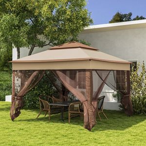 Gazebo Pop-Up da Esterno Khaki 3,35 x 3,35 m Impermeabile con Zanzariera e Borsa per il Trasporto, Palo in Acciaio - Product Image 2