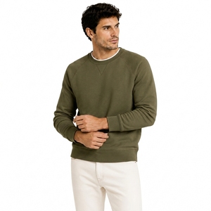 Sweat-shirt à capuche pour homme, vert olive, manches raglan, coupe ample, tricoté en coton, décontracté, vêtements d'hiver, polaire, écologique - Product Image 1