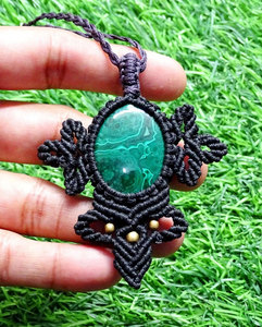 Handmade Black Macrame Green Gemstone Zinc Alloy Ball Shape Buddhism Adjustable Boho Healing Ethnic <b>Statement</b> <b>Necklace</b> - Product Image 1