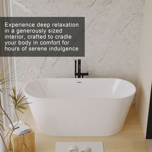 Vasca da Bagno Freestanding in Acrilico Bianco Lucido da 59 Pollici con Rubinetto Cromato e Scarico Certificato UPC - Product Image 3