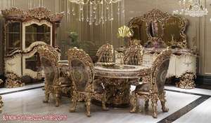 ชุดโต๊ะอาหารและเก้าอี้สไตล์เอเชียตะวันออกเฉียงใต้สุดหรูหรา ชุดเฟอร์นิเจอร์รับประทานอาหารหุ้มหนังสีน้ำเงินแบบหรูหรา ราคาโรงงาน ออสเตรเลีย - Product Image 5