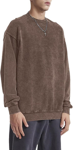 Sweat-shirt à col rond surdimensionné pour homme, en coton lavé, tricoté, couleur unie, pull streetwear, coupe classique, longueur normale, automne - Product Image 4