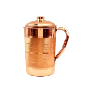Pure Copper Water <b>Jug</b> for <b>Drinking</b> Water Ayurvedic Handle Lid Handmade High Quality Customized Logo Kitchen Dining Serveware - Product Image 1