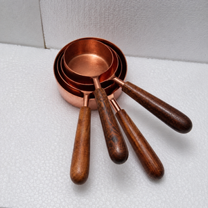 Copper Measuring Cups Set with Wooden Handles 1/3 1/4 1/2 1 Cup <b>Kitchen</b> Baking Tools Heat Resistant Copper Measuring Cups - Product Image 2