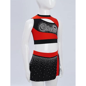 Kids Girls 2 Piece School Cheerleading Uniform Outfit Shiny Sleeveless Crop <b>Top</b> with Pleated Skirt Set Cheer Fancy Dress - Product Image 2