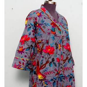 Luxury Indian Cotton Digital Printed Floral Pattern Evening Bridal Turn-down Collar 3/4Sleeve Midi Long Shirt <b>Dress</b> Women - Product Image 5