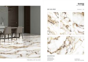 กระเบื้องพอร์ซเลนรอยัลโกลด์ไฮกลอส ขนาด 600x1200 มม. รูปแบบขนาดใหญ่ พื้นผิวขัดเงา พรีเมียม สำหรับตกแต่งผนัง พื้น ภายในและภายนอกอาคาร - Product Image 4