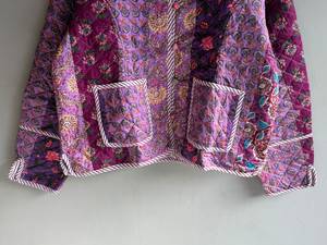 Veste matelassée en coton pour femme, motif floral patchwork, col mandarin, manches longues, longueur standard, poches plaquées, cadeau pour elle - Product Image 5