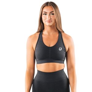 Charcoal Gray Women's Racerback Sports Bra Breathable Stretch Athletic Crop <b>Top</b> for Workout Training Yoga Gym Fitness - Product Image 1