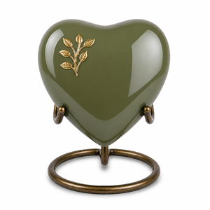 Green Brass Engraved Heart Shaped <b>Keepsake</b> Cremation <b>Memorial</b> <b>Keepsakes</b> Urn for Funeral Ashes - Product Image 2
