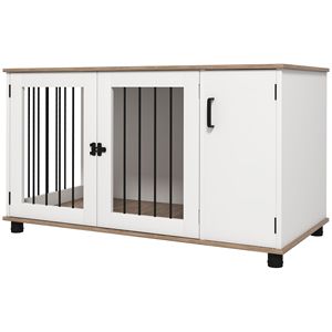 "Rectangle Walnut & White 2-in-1 Dog <b>Crate</b> Table with Double Doors & Storage for Indoor Medium & Large Dogs" - Product Image 1