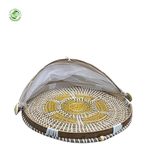 Woven straw food <b>cover</b> with gold pattern Kitchenware and <b>table</b> decoration Wholesale eco-friendly Made in Vietnam - Product Image 5
