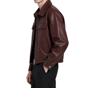 Wholesale <b>Top</b> Winter Collection Men Genuine <b>Leather</b> Jacket Turn-down Collar Zipper Closure Solid Color Casual Autumn Wear - Product Image 3