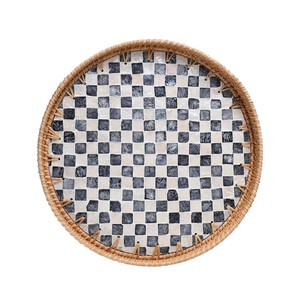 Luxury Artisan Rattan <b>Tray</b> Featuring Intricate Mother of Pearl Inlay Design for Tabletop Display and Serving - Product Image 1