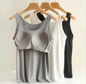 Camisola al por mayor para mujer con sujetador incorporado, top sin mangas, chaleco elástico, top informal transpirable de colores sólidos OEM/ODM - Product Image 3