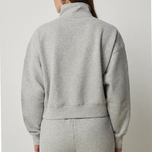 Nouveau Sweat-shirt Court Femme en Molleton 100% Coton, Col Montant, Manches Longues, Style Boxy avec Panneaux, Vêtement d'extérieur Tendance - Product Image 5