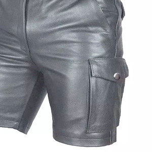 Pantalones cortos clásicos de cuero con diseño de bolsillo con cremallera, estilo motero, pantalones cortos casuales de moda para uso diario, para montar al aire libre - Product Image 6