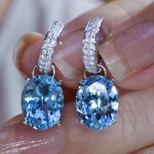 Exclusivos Pendientes de Aguamarina Natural Santa María con Incrustaciones, Hechos a Mano, Joyería Fina Personalizada, Regalo Elegante y Lujoso para Mujer - Product Image 3