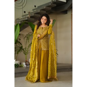 Haut-bas de travail brodé pour femmes et ensemble Dupatta pour look de fête - Product Image 3