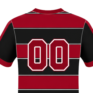 Camiseta de Rugby Roja Carmesí y Negra de Manga Corta, Cuello Redondo, a Rayas, para Entrenamiento Deportivo, Partidos y Equipos - Product Image 4