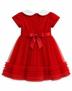 Robe de Noël en tulle rouge pour filles avec col Peter Pan - Robe de princesse pour les fêtes - Product Image 2