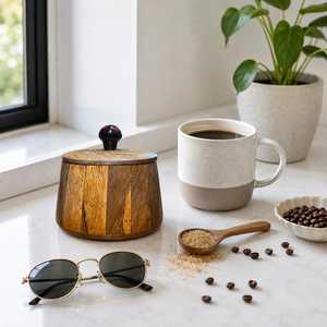 Tarro de almacenamiento de madera hecho a mano con tapa de anillo, diseño minimalista para envasar alimentos secos - Product Image 2