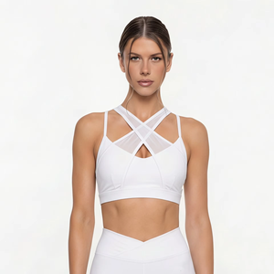 Ensemble de vêtements de sport 2 pièces pour femmes, doux comme du beurre - Soutien-gorge de sport en maille croisée et leggings taille haute - Product Image 1