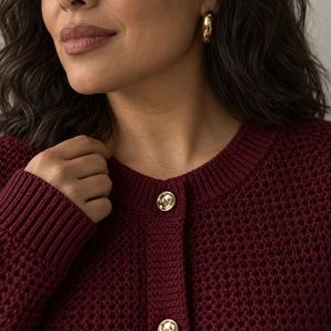 Cárdigan de Punto Borgoña para Mujer, Suéter con Botones al Frente, Tejido Texturizado, Manga Larga, Estilo Casual, Fabricante OEM Personalizado, Venta al Por Mayor - Product Image 6